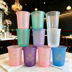 Vasos de Plástico Transparente Esmerilado en Forma de U de 12oz, 16oz y 24oz, Desechables, con Logotipo Personalizado, Libres de BPA, Aptos para Alimentos, para Bodas y Estadios, en Verde y Rosa - Product Image 1