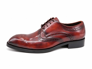 Chaussures Richelieu pour hommes en cuir véritable verni bordeaux, à lacets, semelle extérieure en caoutchouc, bout pointu, pour le bureau, la carrière et les cadres, vente en gros - Product Image 5