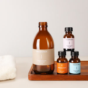 Flacon cosmétique personnalisé en verre ambré pour gel douche, lotion, shampoing et après-shampoing avec pulvérisateur et <span class=keywords><strong>mini</strong></span>-recharge - Product Image 4