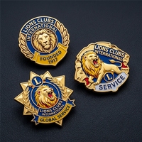 Prix d'usine en gros, alliage de zinc, émail dur, relief 3D, personnalisé, faible MOQ, épingles de revers personnalisées Lions Club