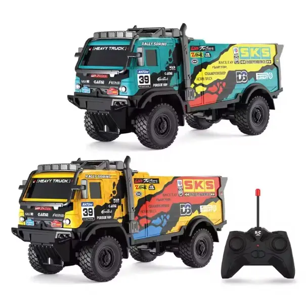 Nieuw Binnen 27Mhz Goedkope Afstandsbediening Auto Rc Pvc Shell Kleurrijke Verlichting Rally Zware Truck Modellen Speelgoed Voor Kind