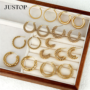 Aros de moda OEM/OEM, impermeables, de acero inoxidable, chapados en oro, hipoalergénicos, proveedor de joyería de moda. - Product Image 2