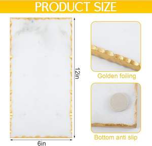 Plateau en marbre direct d'usine avec bord doré Plateau de service de décoration intérieure Plateau de vanité de bijoux luxueux - Product Image 5