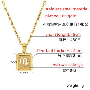 Collar con Colgante del Zodiaco Hueco Esmerilado Chapado en Oro <span class=keywords><strong>de</strong></span> 18k, No se Deslustra, Joyería <span class=keywords><strong>de</strong></span> Acero Inoxidable con 12 Signos, Colgante <span class=keywords><strong>de</strong></span> Astrología y Horóscopo - Product Image 4
