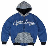 Blouson en jean à capuche personnalisé pour homme, avec fermeture éclair, coupe ample, patchwork en tweed contrastant, style streetwear vintage délavé pour l'automne