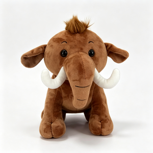 Mamouth en peluche marron personnalisé avec des dents blanches, adorable mamouth en peluche assis, mamouth en peluche doux aux grands yeux - Product Image 1