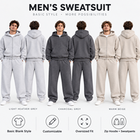 Ensemble survêtement homme en molleton de coton gris, coupe ample personnalisée, double couche, évasé, empilé, baggy et oversize, avec pantalon de jogging et sweat à capuche