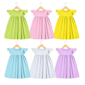 2020 summer hot sales cotton tunic for baby girl kids clothing stock no moq RTS ruffle sleeve design pearl dress