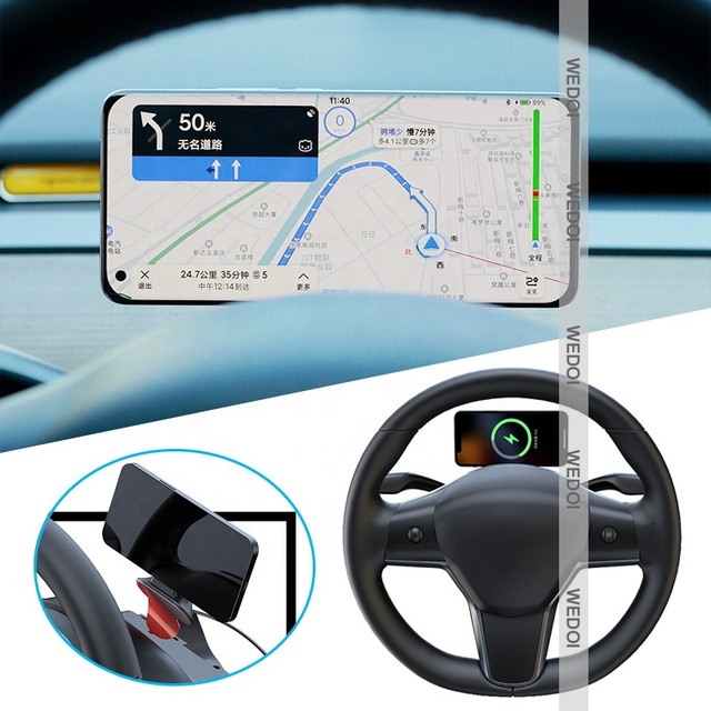 Steering Wheel Phone Holder for Tesla Model 3/Y 360 Rotating Magnetic Mobile Phone Bracket With Wireless Charger for Tesla 2023