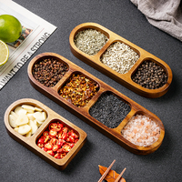 Bandeja Rectangular de Madera Maciza con Rejilla para Condimentos, Plato para Desayuno, Comida, Sushi, Pan, Postre, Salsas, Plato para Sazonar en la Cocina