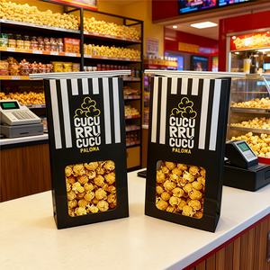Sac en papier kraft avec fenêtre transparente et lien métallique, personnalisable avec logo, pour emballage alimentaire résistant à la graisse (popcorn de cinéma, pâtisseries, biscuits, pain, croissants) - Product Image 2