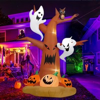 Décoration d'Halloween Gonflable Citrouille Arbre Lumineux LED Étanche pour Jardin, Fonctionnant sur Piles, Portable et Réutilisable pour Fêtes en Extérieur
