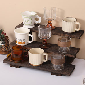 Solid Wood Tiered Display <b>Shelf</b> 3 Floors <b>Desktop</b> Teacup Rack For Teapots And Teaware Storage - Product Image 1