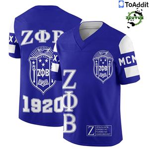 Zeta Phi Beta Sorority Hip-Hop-Trikot, komprimiert, weiß-blau, Retro-Stil, einfarbig, mit Logo, V-Ausschnitt, Hockey-Trikot, Shirt, Kleid - Product Image 1
