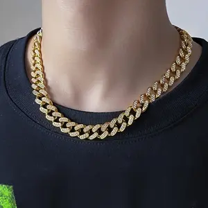 Europe And The United States Dominating Gold Cuban Chain Cool Trend Male Hip Hop Full Diamond Necklace Accessories Wholesale