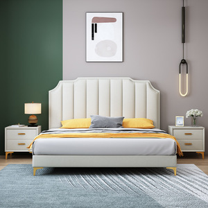 Lit rembourré moderne de style italien, taille double 1,8 m, couleur crème, meubles de chambre à coucher - Product Image 2