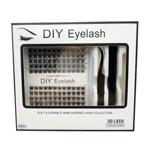 Kit de cils en grappe DIY 14 rangées, tailles mixtes, faux cils segmentés avec colle et pince, kit d'extension de cils faits à la main - Product Image 1