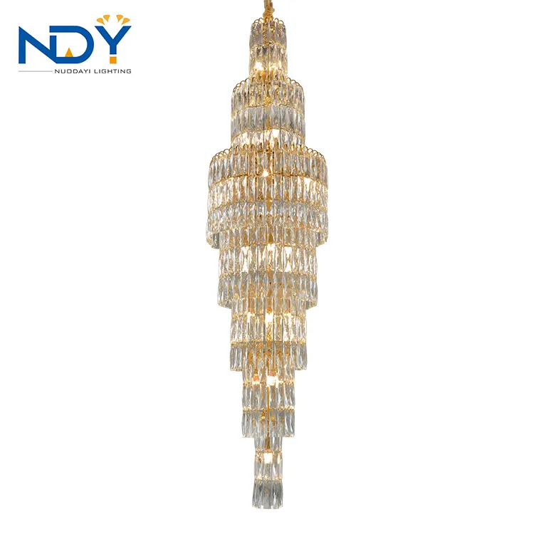 ODM/OEM Spezialist kundenspezifisch Luxus Kristall-Hängeleuchter Licht Innenraum Villa Spiraltreppe LED-Kronleuchter