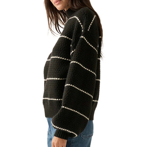 بيع بالجملة مخصص المرأة الصوف مزيج محبوك سترة وهمية الرقبة مخطط نمط محكم متماسكة مكتب عارضة تبدو اليومية نمط أنيق - Product Image 6