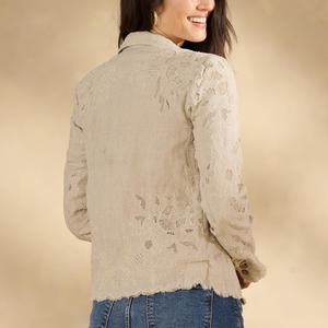 Fabricantes de Ropa, Chaqueta de Encaje Transpirable de Color Sólido para Mujer, Estilo Retro, OEM, Chaqueta Bordada de Primavera con Cierre de un Solo Botón - Product Image 2