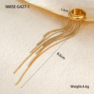 Boucles d'oreilles clips longues <span class=keywords><strong>à</strong></span> pampilles SongYi en acier inoxydable plaqué or 18 carats pour femmes, tendance, minimalistes, étanches et inaltérables - Product Image 3
