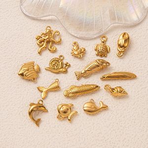 Amuleto de Vida Oceánica |   Colgante de Acero Inoxidable Chapado en Oro PVD de 18K con Forma de Animal Marino para la Creación de Joyería DIY |   Concha de tortuga, estrella de mar y delfín - Product Image 5