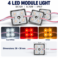 Module LED 4 LED 12V SMD2835 0.72W IP67 Étanche 38x38mm 170 Degrés Lumière Blanche Rouge Ambre pour Lettres Lumineuses Éclairage Latéral de Camion