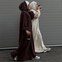 Robes décontractées pour femmes musulmanes, couleur unie, robe sweat à capuche, abaya, sweat à capuche en tricot avec poches, caftan marocain, robe islamique, Ramadan