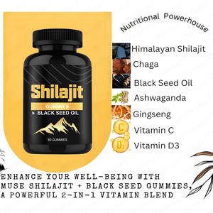 Gommose 4-in-1 di Shilajit Organico dell'Himalaya 600mg con Ashwagandha, <span class=keywords><strong>Ginseng</strong></span>, Chaga, Olio di Semi Neri e Vitamine, 60 Pezzi - Product Image 3