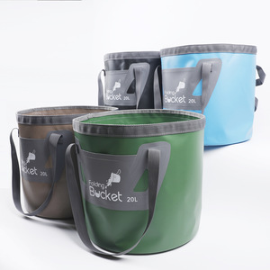 Cubo Plegable Portátil para Exteriores, 20L, Doble Fondo Rígido, Lona de PVC, para Viajes, Camping, Multifuncional, Listo para Enviar - Product Image 1