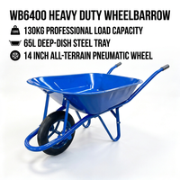 Brouette de chantier robuste 130 kg WB6400, chariot de jardin en acier 65 L avec roue pneumatique de 14 pouces