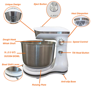 Batteur sur socle électrique 6 vitesses avec tête inclinable et pieds antidérapants, bol mélangeur en acier inoxydable <span class=keywords><strong>de</strong></span> 3 L, équipement <span class=keywords><strong>de</strong></span> <span class=keywords><strong>cuisine</strong></span> - Product Image 3
