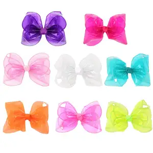 Fiocchi di gelatina in PVC da 5 pollici fiocchi per capelli per ragazze con clip nodo glitterato fiocchi da nuoto impermeabili forcine solide copricapo per bambini
