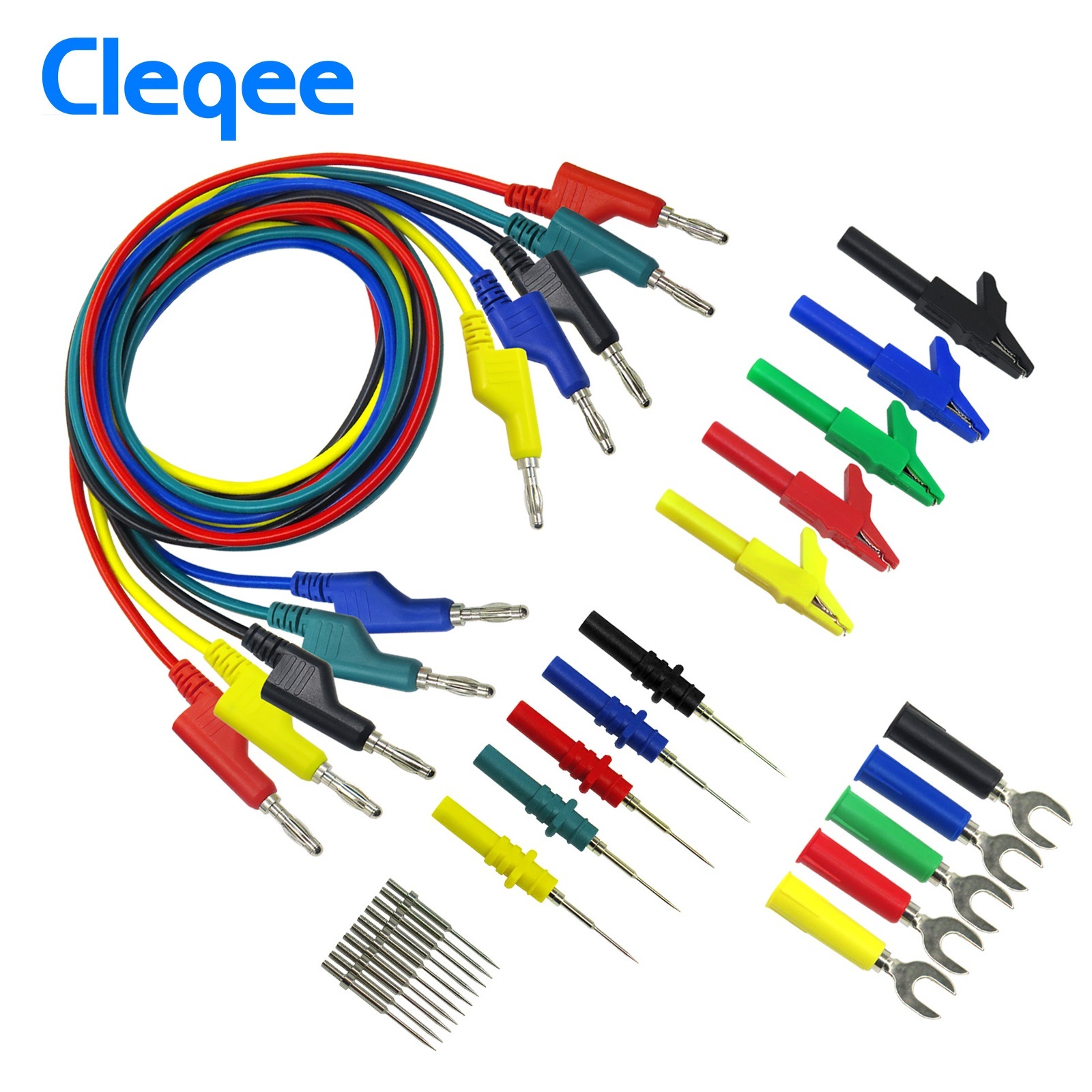 Cleqee-2 P1036B Multimeter Test Lead Wire Cable Alligator clip test probe U insert type 4mm Banana to Banana Plug Test Lead Kit