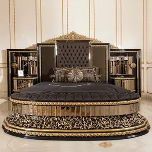 European Golden Solid Wood Furniture Hand Carving Bed King Size Classical Luxury French Bedroom King Size Bed