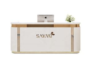 Cửa hàng làm đẹp bằng đá cẩm thạch trắng Salon bàn trước quầy lễ tân thiết kế quầy thanh toán màu hồng cao cấp quầy tiếp tân hiện đại - Product Image 2