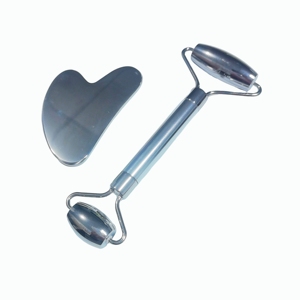 Juego de rodillo de masaje y placa de gua sha de acero inoxidable - Product Image 3