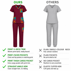 Uniforme Médico Personalizado con Estampado Africano, Pantalones con Cordón en la Cintura y Múltiples Bolsillos para Enfermeras de Hospital y Clínica - Product Image 5