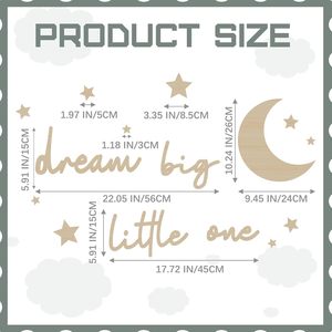 15pcs Dream Big Little One Neutral Nursery Sign Rustic Boho Moon Stars Wood Wall Art Gravé Babyroom Wall Decor - Product Image 4