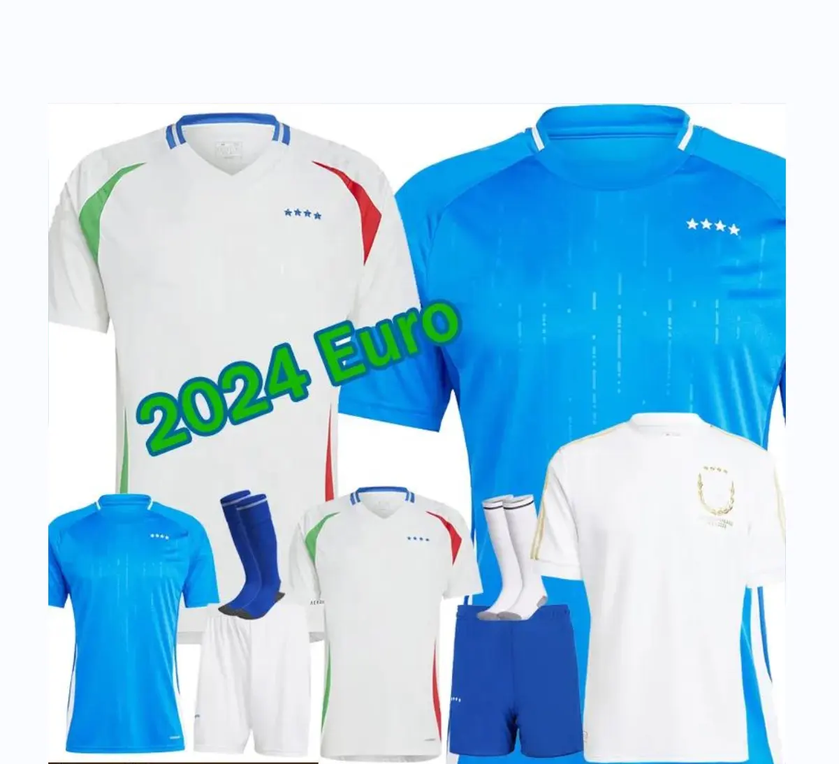 Italien 24 25 Fußballtrikot 2024 EURO 2025, Nationalmannschaft Fußballtrikot Herren Kids-Set Komplettsatz 125. Jubiläum Heim