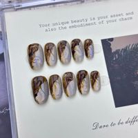 Nouveau produit lancé, Miroir Démon Vent Noir, Doré à la poudre, Noir-or Luxueux-élégant, Faux ongles press-on faits main