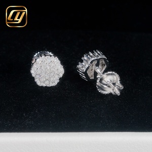 Boucles d'oreilles clous fleur en argent S925 avec moissanite, serties de diamants ronds, bijoux hip-hop pour hommes et femmes - Product Image 2