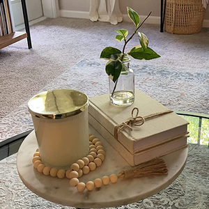 Set di 3 Latte <span class=keywords><strong>libri</strong></span> Bead Garland Boho decorazioni per la casa libro decorativo Beige tessuto neutro con tavolino in legno lino A5 - Product Image 5