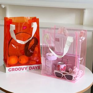 Light for Clear Colored PVC Tote Shopping Bags Long Custom <strong>Logo</strong> Durable Fabric Handle Gift <strong>Gag</strong> Trade Show Waterproof Beach Bag - Product Image 1