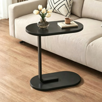 Table basse noire moderne en forme de C, table d'appoint ovale petite, table de chevet pour canapé