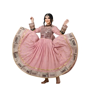 Vestido Tradicional Afgano Kuchi Rosa, Encaje Sólido, Manga Larga, Algodón, Talla Grande, Sencillo, Formal, para Fiesta - Product Image 1