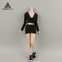 Ensemble sexy 12 pouces pour poupée 1/6 : Haut court croisé à col en V et jupe courte, vêtements de soldat faits main, série fantaisie articulée pour jouets