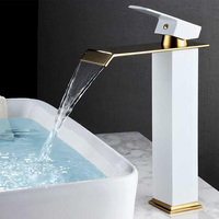 Grosir Keran Air Terjun Emas dan Hitam Keran Basin Kamar Mandi Keran Mixer Keran Wastafel Panas dan Dingin