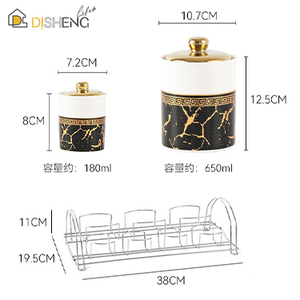 Ensemble de 7 pots à épices en porcelaine au design unique, très demandé, pour la cuisine, avec support métallique - Product Image 2