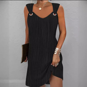 Dropshipping Shopify Plus Size Womens Sleeveless V Neck Midi Dress Solid Color Metal Button Casual Work Office Summer - Product Image 4